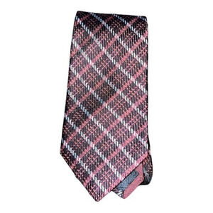 Robert Graham plaid checked burgandy baby blue‎ black 100% Silk neck tie.  NWT